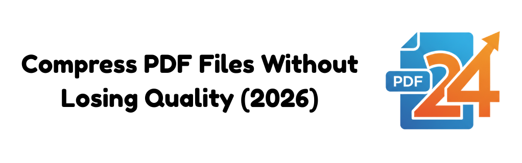 Graphic showing a heavy PDF file being squeezed into a much smaller file size using smart compression algorithms