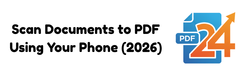 Person holding a smartphone camera over a printed document to scan and convert it into a digital PDF